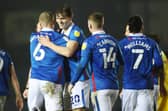 Portsmouth's Sean Raggett  scores his first goal of the match