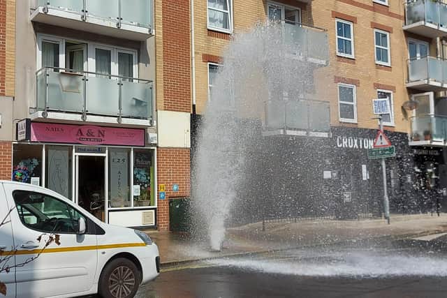 Burst water pipe in Palmerston Road South in Southsea on June 2, 2021. Picture by Fiona Callingham