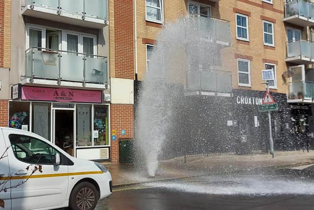 Burst water pipe in Palmerston Road South in Southsea on June 2, 2021. Picture by Fiona Callingham