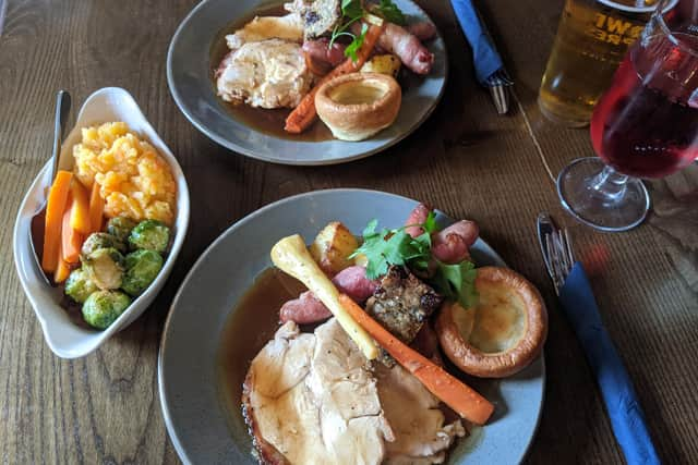 Two turkey crown roast dinners from The Golden Lion, Fareham.