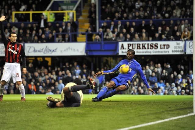 Kanu scores against AC Milan in November 2008