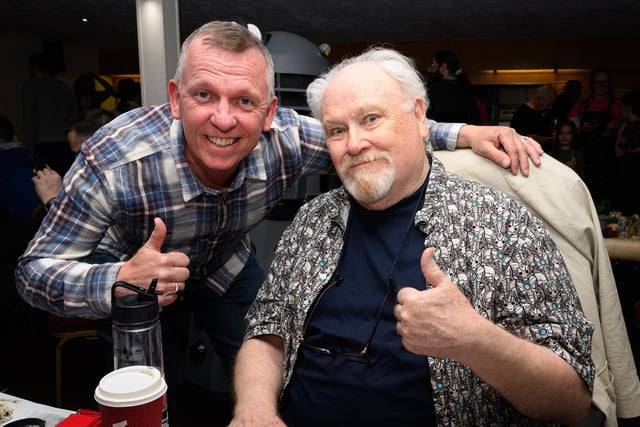 Pictured is: Russ Clayton with Colin Baker

Picture: Keith Woodland (140421-16)