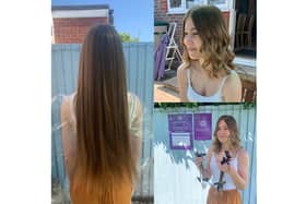 Louisa Osborne, 16 from Gosport, had 12 inches of her hair cut off for the Little Princess Trust by her sister Katie Cook, a mobile hairdresser who runs The Halo Effect. Pictured: Louisa before and after her cut