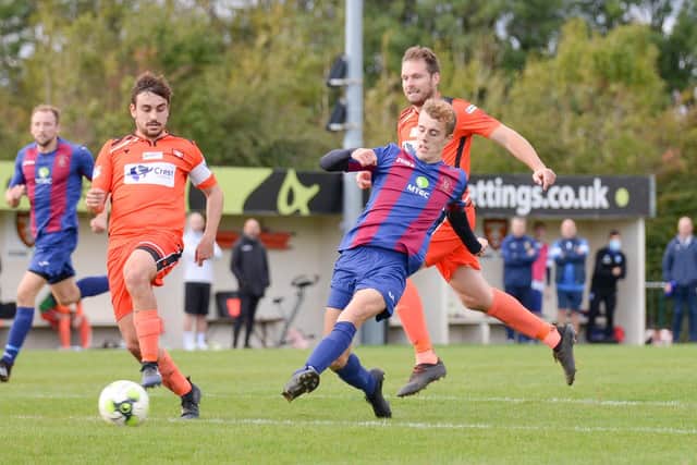 James Franklyn, now at Moneyfields, in action for US Portsmouth during last season's shock FA Vase win at Portchester. Picture: Martyn White.