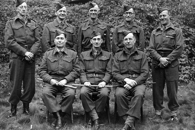 D Company (Southsea) Home Guard  - back row (l to r) Lt Aston-Caine, Lt Hole, Lt J Bulpitt, Lt Robert Springate, Lt D Newell
(front) Capt D Joiner, Major Percy Collett, Capt H Copper

.