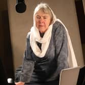 Zoe Skinner recording her monologue as Mary, the mother of Jesus
