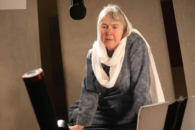 Zoe Skinner recording her monologue as Mary, the mother of Jesus