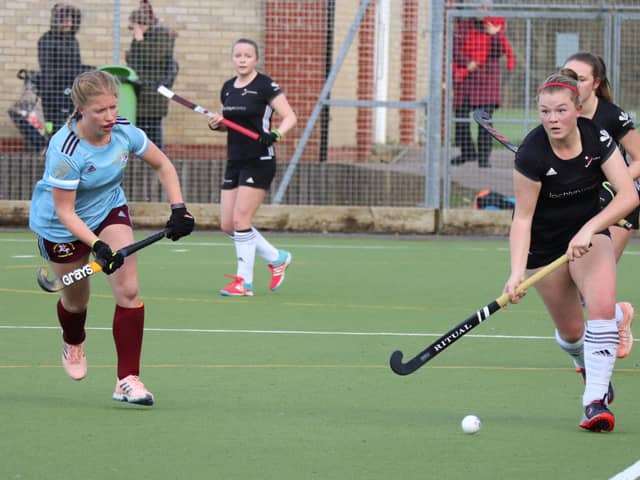 Sian Edwards on the ball against Old Georgians. Picture: Tris Page