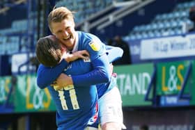 George Byers congratulates Ronan Curtis following his winner against Bristol Rovers