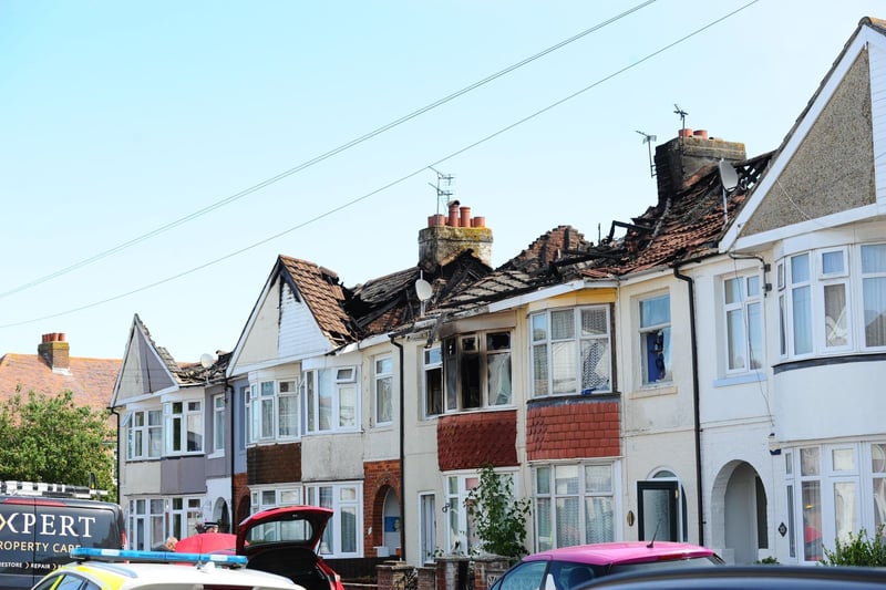 The fire appeared to spread across the roof of the terraced houses