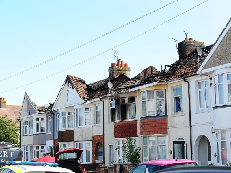 The fire appeared to spread across the roof of the terraced houses