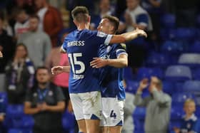 George Edmundson is congratulated by Cameron Burgess after scoring in another early-season win for Ipswich. Picture: Pete Norton/Getty Images