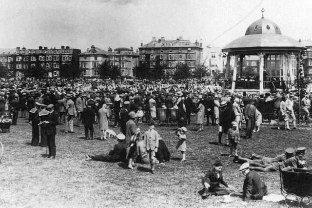 The bandstand and terraces on Southsea Common in the late 1920s.