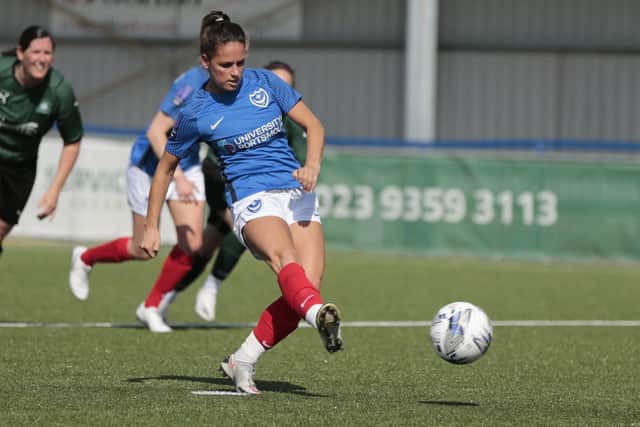 Cherelle Khassal struck her second from the penalty spot. Picture: Dave Haines and Lily Moore