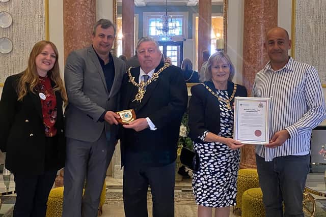 Hundreds of meals were given to the most vulnerable in Portsmouth every week during the first Covid-19 lockdown. The Queens Hotel has received the freedom of the city honour. Pictured is Nicole Morris, head of sales, marketing and events, Paul Playford, general manager of the Royal Beach Hotel, Lord Mayor of Portsmouth, Frank Jonas,  Lady Mayoress, Joy Maddox, managing director of The Queens Hotel, Farid Yeganeh.
