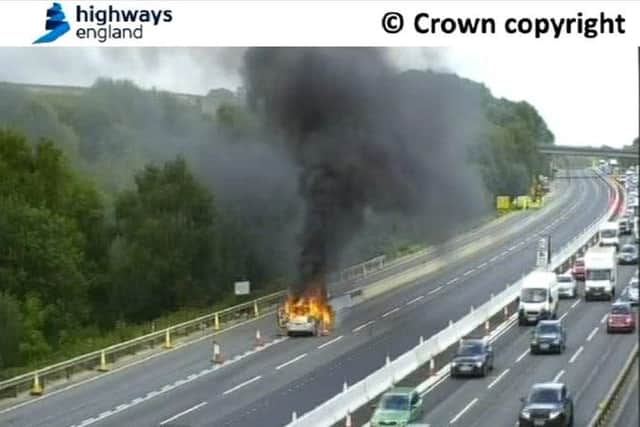 Car fire on the M27. Picture: Highways England