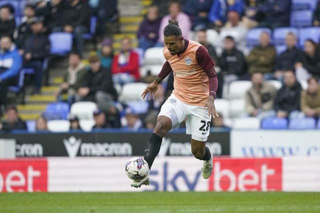 Tino Anjorin registered his first League One goal for Pompey at Reading, although had a mixed game. Picture: Jason Brown/ProSportsImages