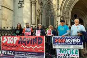 Portsmouth residents and members of the community campaign group Let's Stop Aquind, outside the Royal Courts of Justice in London during the judicial review 
in November Picture: PA