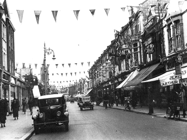 A bustling Elm Grove, Southsea, dressed for the silver jubilee of George V and Queen Mary in 1935