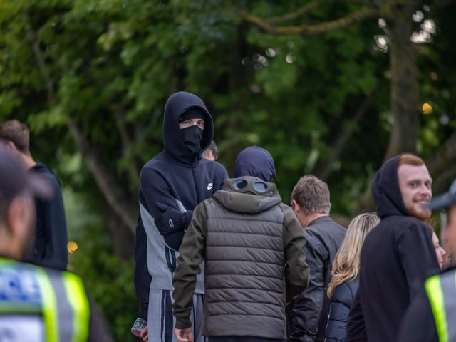 Anti-immigration protesters near the UK Border Agency Building in Portsmouth. Picture: Mike Cooter (070824)