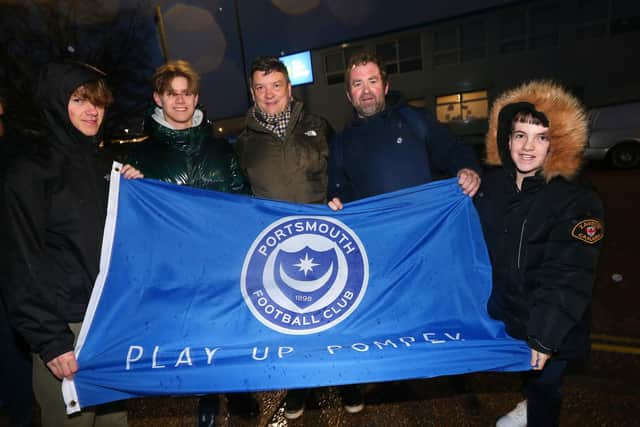 Pompey fans depart from Fratton Park for the Tottenham Hotspur Stadium, ahead of Portsmouth's FA Cup third round tie with Spurs
Picture: Chris Moorhouse (jpns 070123-85)