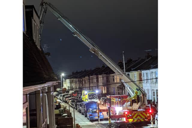 Police and firefighters in St Chad's Avenue in North End, Portsmouth, on January 30 responding to reports of a house party during lockdown. Neighbours said one man had to be rescued from a roof.