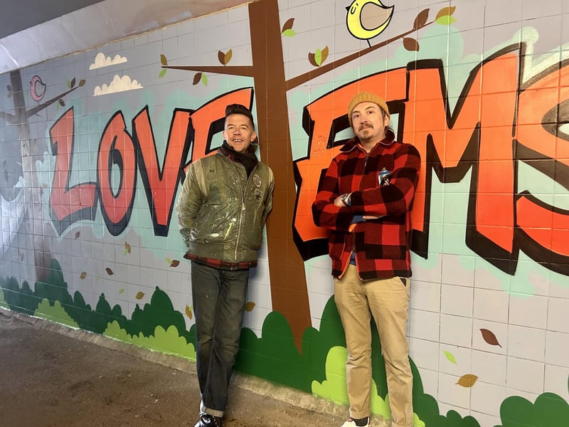 Chris Reeves (Berk) and Mark Jones (Fark) from The Corner Collective in Southsea, have reinvigorated the Washington Road, Emsworth, underpass in a community project funded by Havant Borough Council. Picture by Hollie Busby