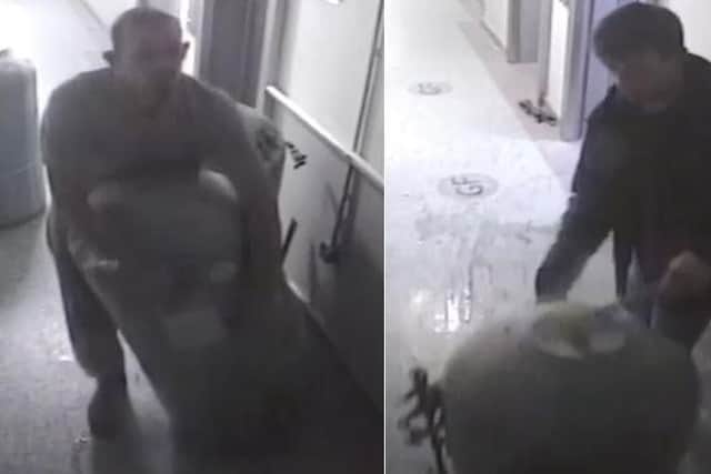 Police are hunting these men captured on CCTV following a burglary at Horatia House, Somers Town, in September