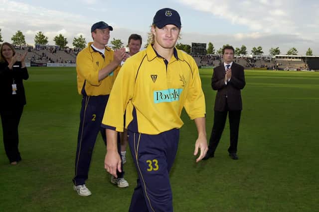 Shane Watson goes up to collect his man of the match award after hitting 97 against Kent in 2004. Picture: Malcolm Wells.