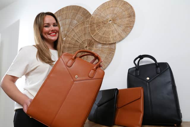 Charlotte Carter, founder of Carter Bags, with some of her collection. Picture: Chris Moorhouse (jpns 071221-25)