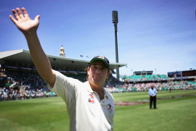 Shane Warne waves to the crowd after his final Test appearance in 2007. Photo by Ian Waldie/Getty Images.