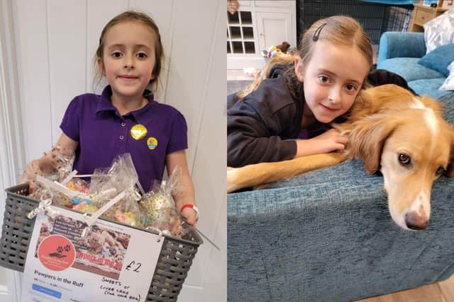 Evie has been fundraising to save street dogs in Macedonia. 
Pictured: Evie Bean and her precious dog Mika.