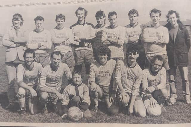 Royal British Legion. Back (from left): Bob Hale (manager), Alan Stacey, Paul Ridout, Ian Barrett, John Glasgow, Kev Allen, Martin Hepburn, Charles Whithington, Iain Grant. Front: Keith Barrett, Ian Freegard, Mark Withington (mascot), Brian Burnett, Glen Hamilton, Chris Moore.