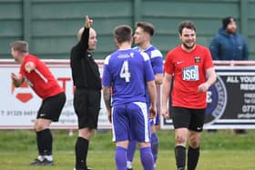Dan Bennett is given his marching order in Fareham Town's defeat to AFC Stoneham Picture: Neil Marshall