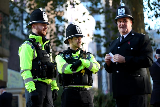 Police. Armistice Day Service, World War I Cenotaph, Guildhall Square, Portsmouth
Picture: Chris Moorhouse (jpns 111123-39)