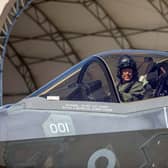 Cdr Ian Tidball completes his final flight in an F-35B at Edwards AFB.