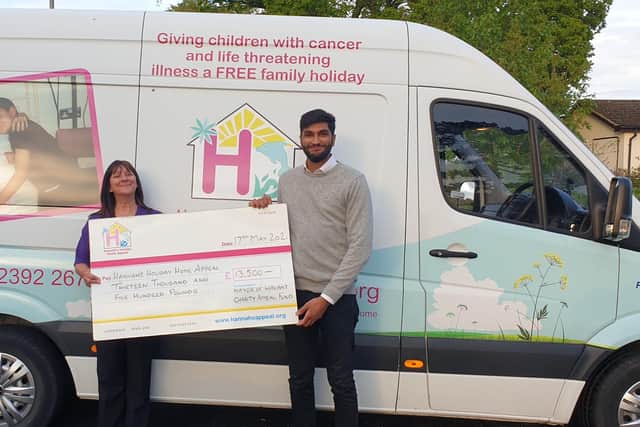 Outgoing Havant mayor Prad Bains raised £13,500 for Hannah's Holiday Home Appeal. Pictured here with charity chairman Sue Stokes