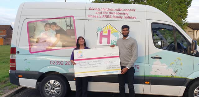 Outgoing Havant mayor Prad Bains raised £13,500 for Hannah's Holiday Home Appeal. Pictured here with charity chairman Sue Stokes