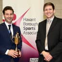 Hayling GC’s Toby Burden with BBC TV South sports presenter Andy Moon after receiving the 2022 Havant Borough Sports Association’s Sportsperson of the Year award at Havant Leisure Centre, in February 2. Picture by Andrew Griffin