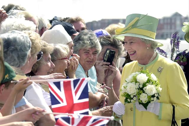 Queen Elizabeth II visits Gunwharf Quays in June 2002 as part of her Golden Jubilee tour of the country. Picture: Paul Jacobs