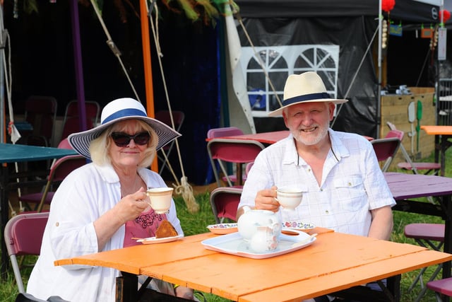 Wickham Festival 2024 got underway at their new arena site in Shedfield on Thursday, August 1. 

Pictured is: Sue and Stephen Bradbury from Swanmore.

Picture: Sarah Standing (010824-2918)