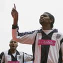 Kanu celebrates scoring for West Brom prior to his move to Pompey   Picture: Clive Rose/Getty Images