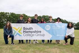 Students wave the banner for South Hampshire College Group launch