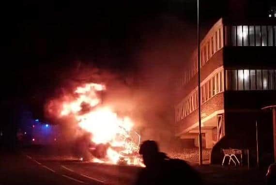 Mitch Rea, 34, was making his way to work in Mumby Road, Gosport, when the caravan burst into flames before collapsing at around 5.30am on Tuesday. Pic: Mitch Rea