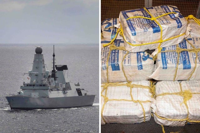 HMS Dauntless seizing a huge cocaine haul in the Caribbean.