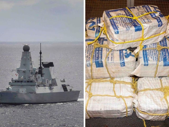 HMS Dauntless seizing a huge cocaine haul in the Caribbean.