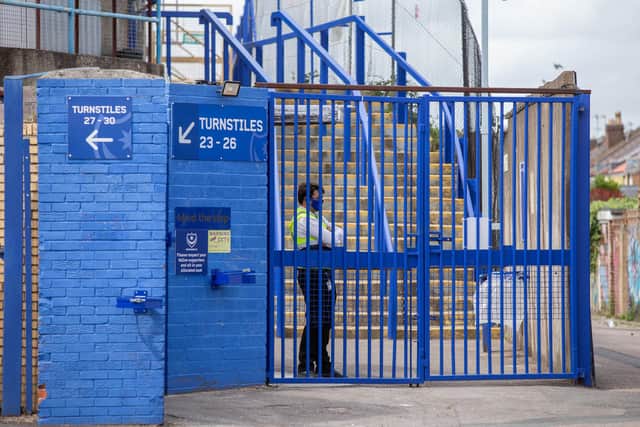 Pompey Vs Oxford.League one play-off at Fratton Park on 3 July 2020.Pictured: GV of Spex lane before the game.Picture: Habibur Rahman