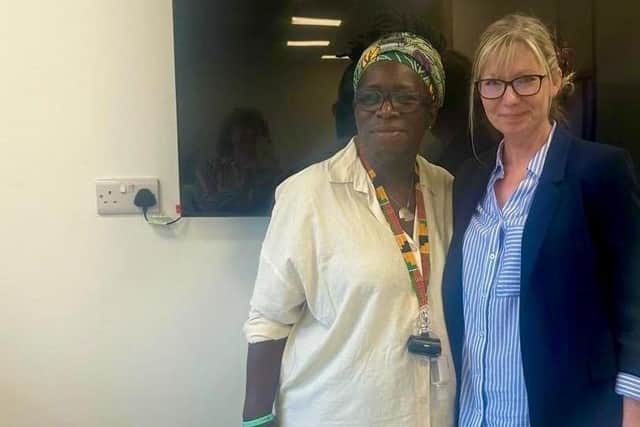 Nathalie Pearson and Rosamund Adoo-Kissi-Debrah CBE at an allergy conference