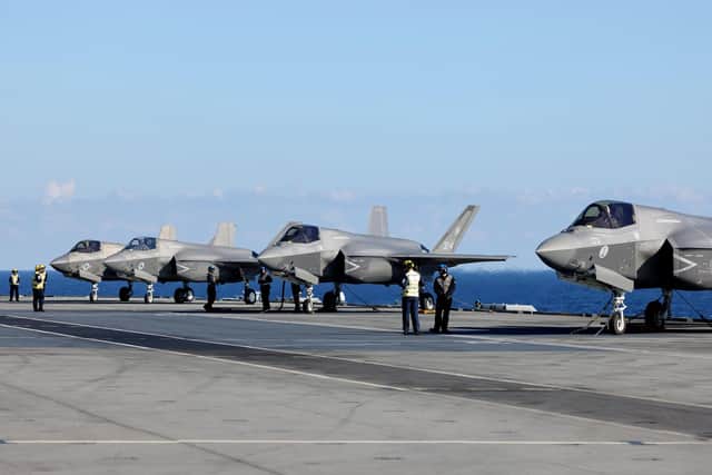  Italian F-35B Lightning Jet lands on HMS Queen Elizabeth. Picture: MOD