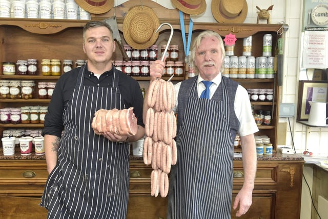Portchester Butchers has a Google rating of 4.9 and one review said: "Was sold and hooked just from their in-house home-made sausages."(l-r) Jacob and his dad David Smith Picture: Sarah Standing (310123-8962)